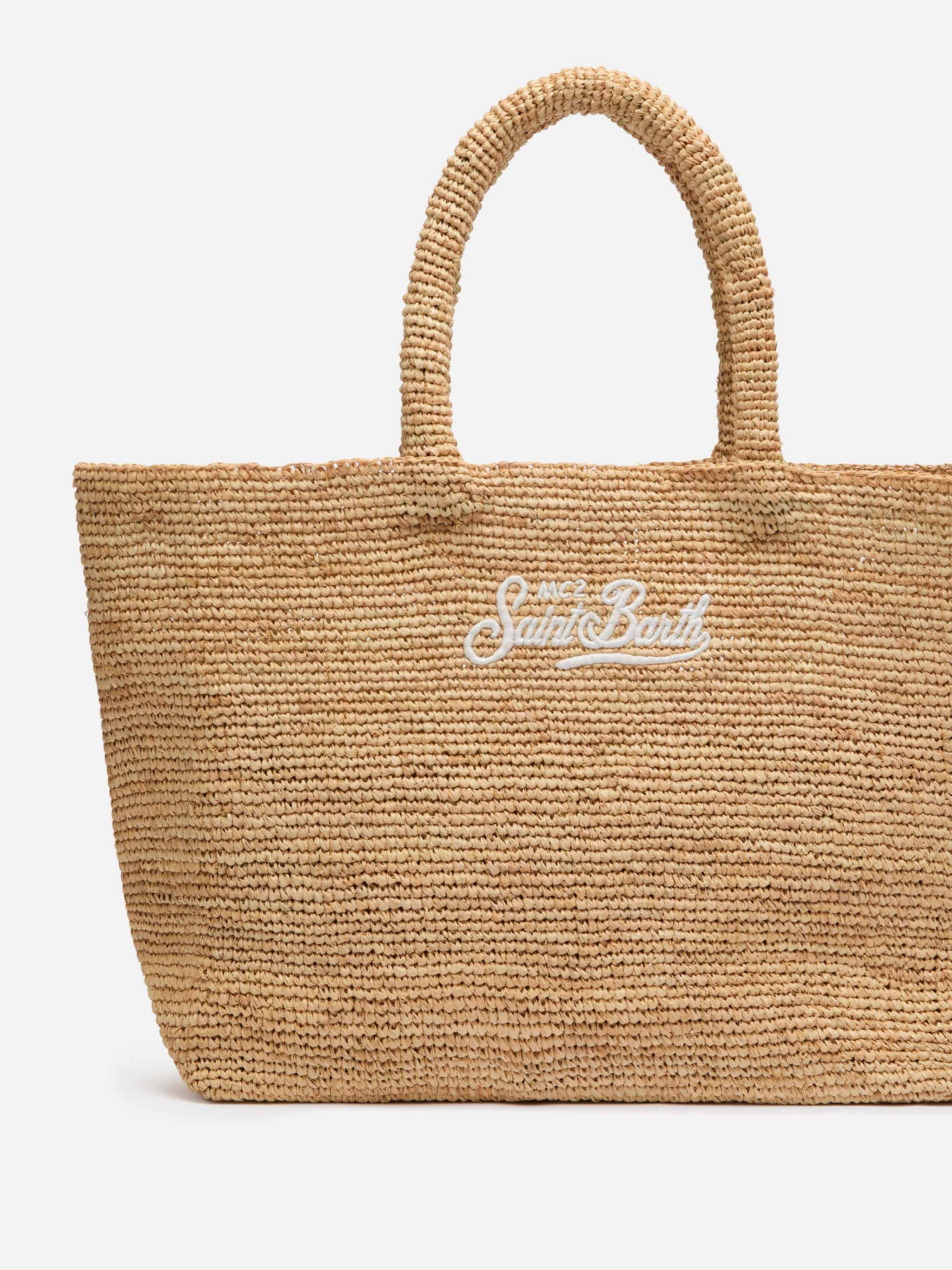 Rafia Beach Bag beige con pochette interna in cotone