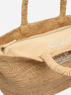 Rafia Beach Bag beige con pochette interna in cotone