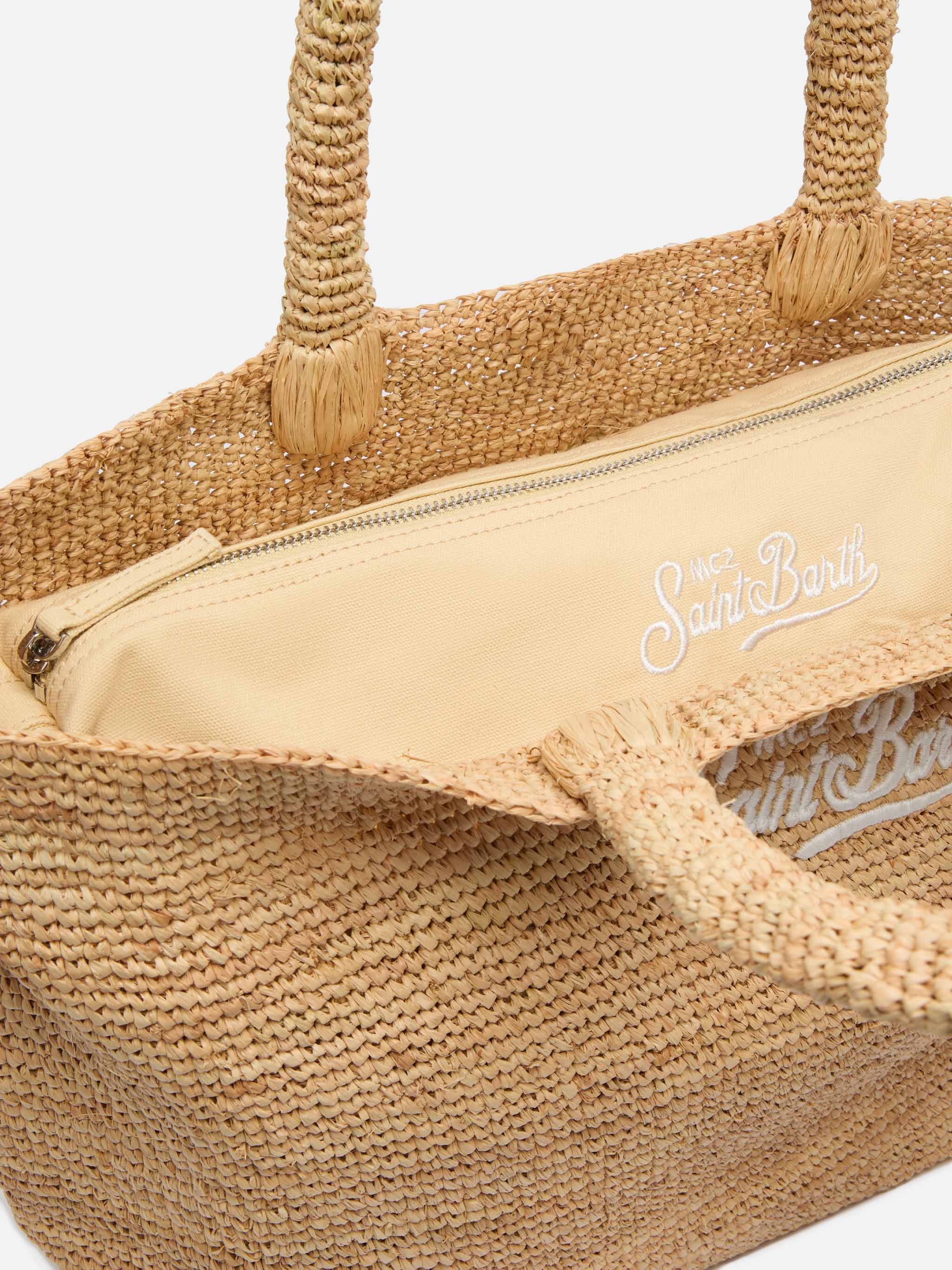 Rafia Beach Bag beige con pochette interna in cotone
