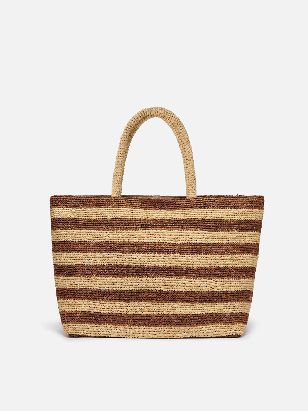 Borsa Beach in raffia a righe marroni con logo ricamato