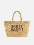 Borsa Beach medium in raffia con logo ricamato a contrasto
