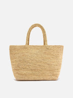 Borsa Beach medium in raffia con logo ricamato a contrasto