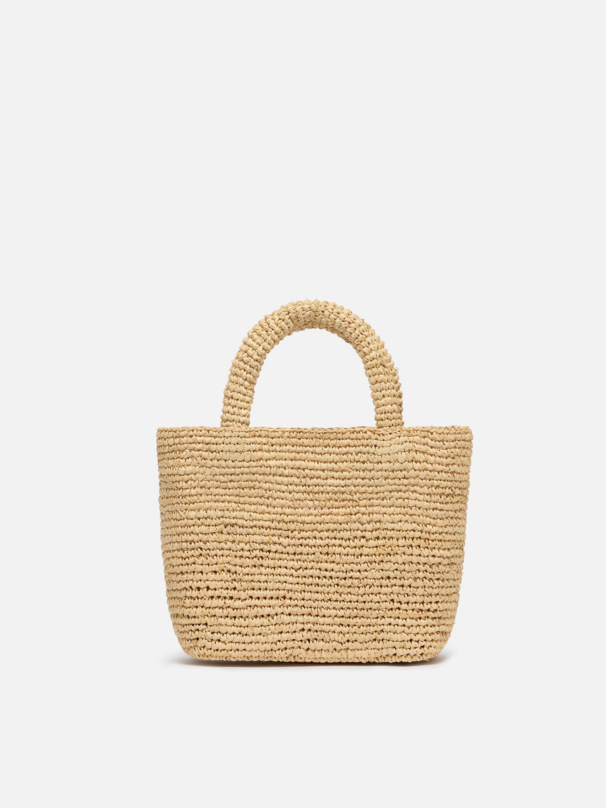 Borsa Beach mini in raffia con logo ricamato