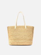 Borsa City in raffia con logo avorio ricamato a contrasto