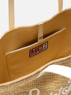 Borsa City in raffia con logo avorio ricamato a contrasto