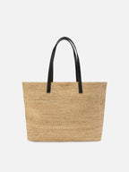 Borsa City in raffia con logo nero ricamato a contrasto