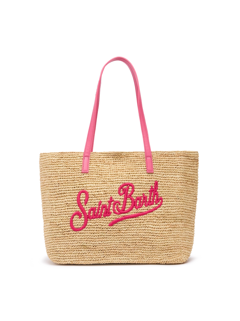 Rafia City Mid Bag beige con logo Saint Barth ricamato
