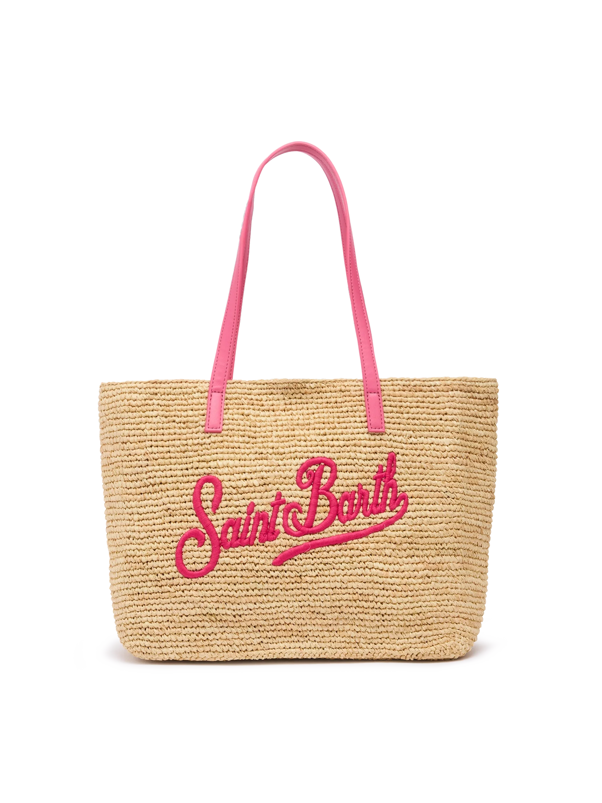Rafia City Mid Bag beige con logo Saint Barth ricamato