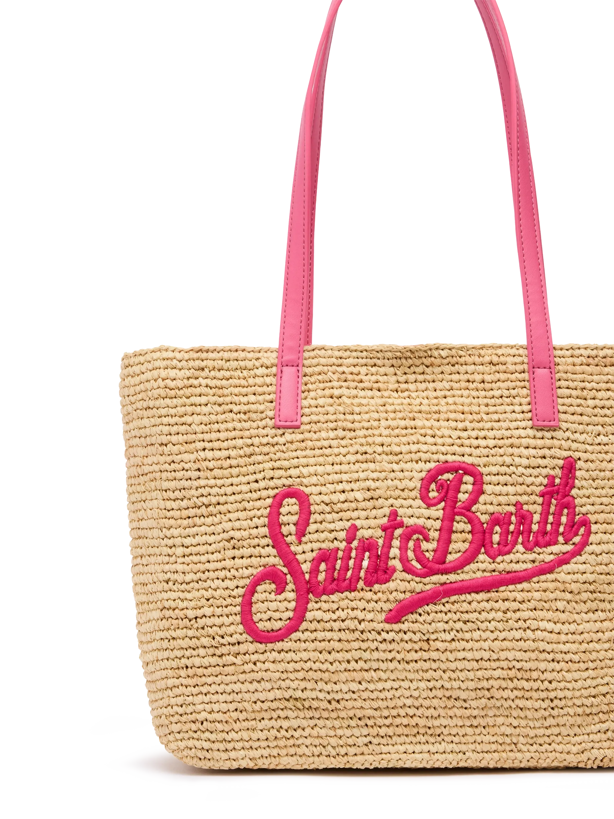 Rafia City Mid Bag beige con logo Saint Barth ricamato