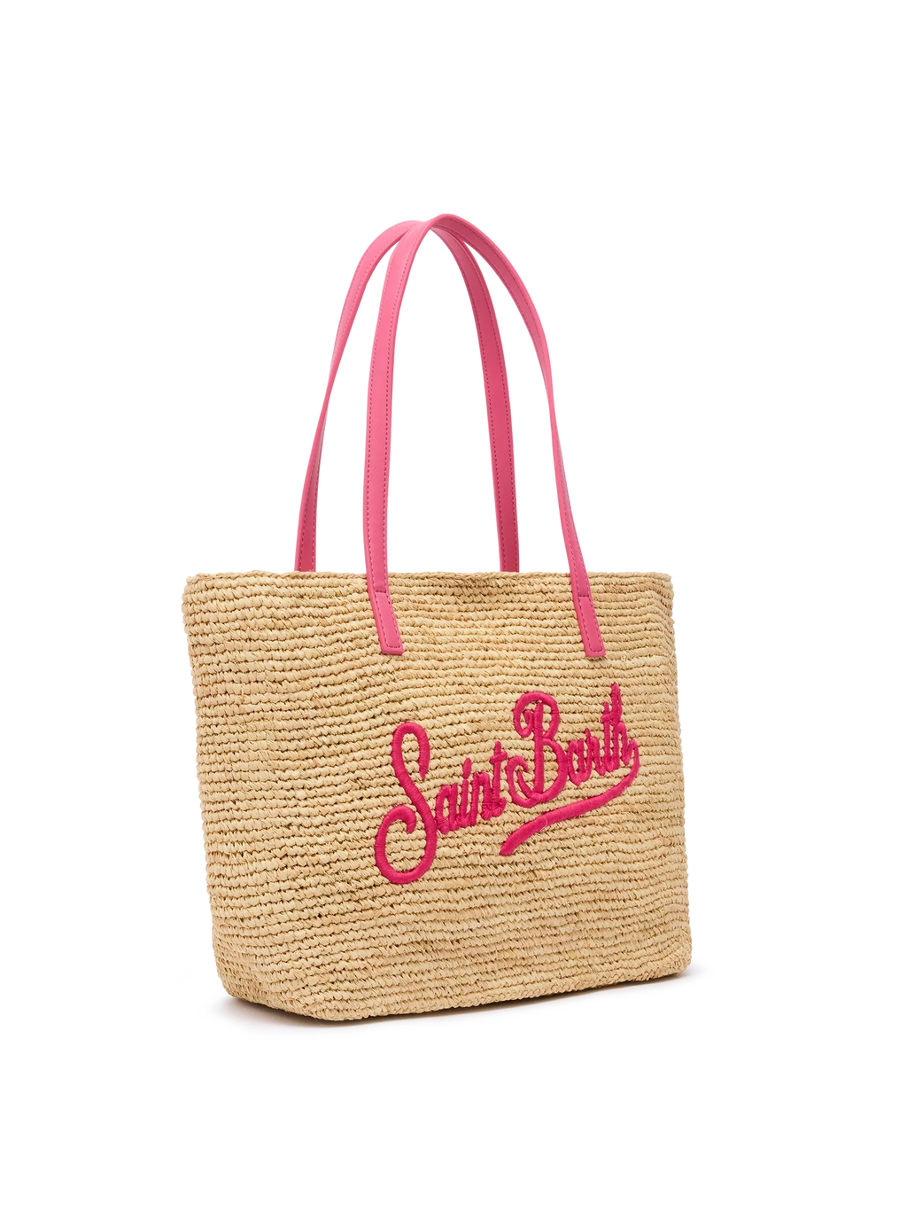 Rafia City Mid Bag beige con logo Saint Barth ricamato