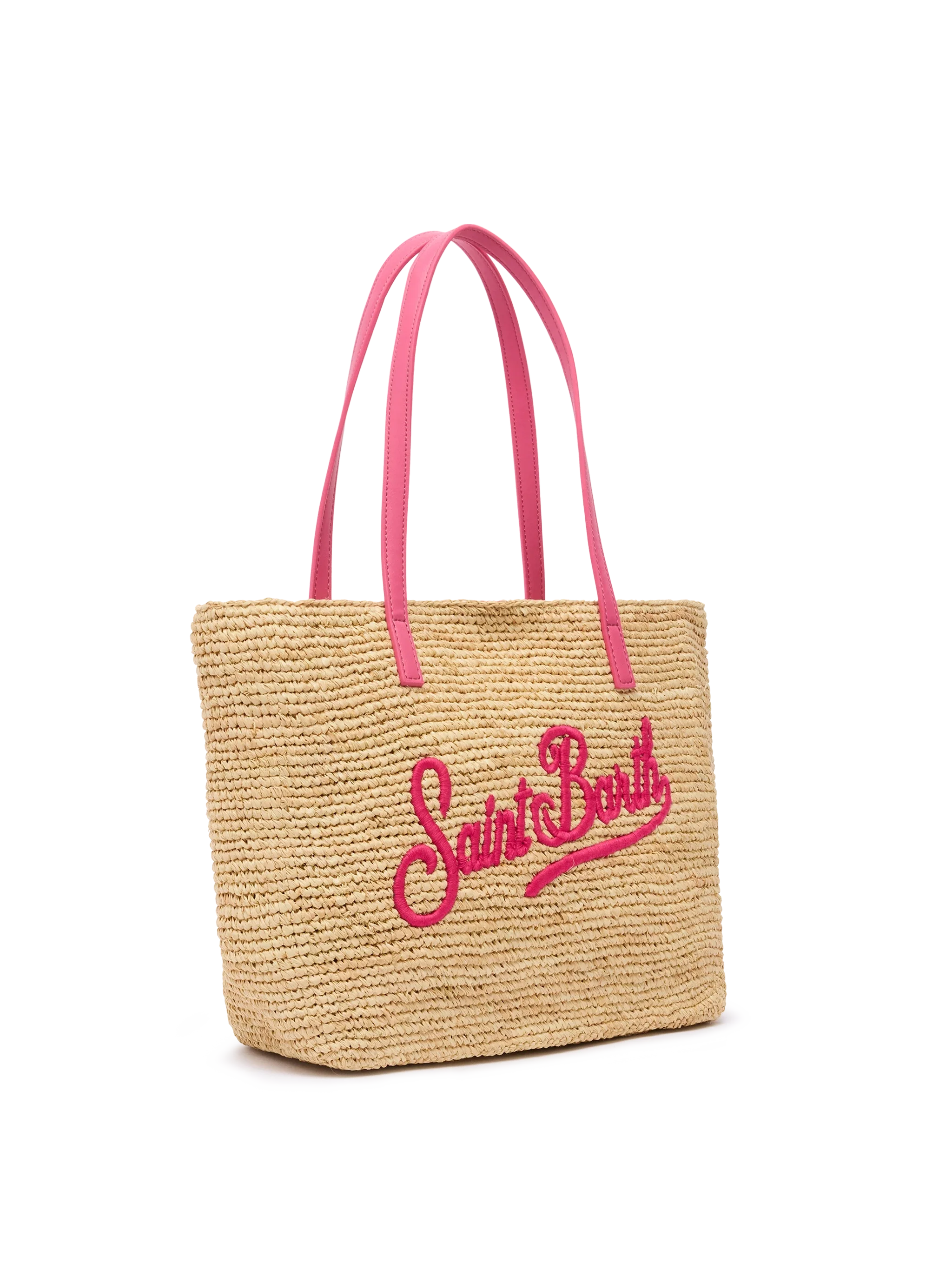 Rafia City Mid Bag beige con logo Saint Barth ricamato