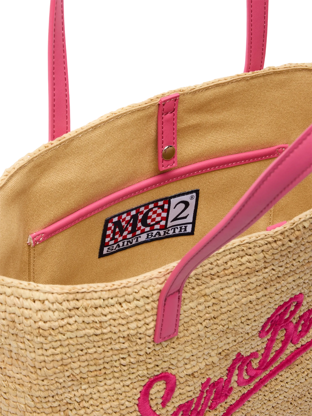 Rafia City Mid Bag beige con logo Saint Barth ricamato