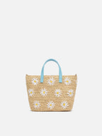 Rafia City Mini Bag beige con ricamo margherite