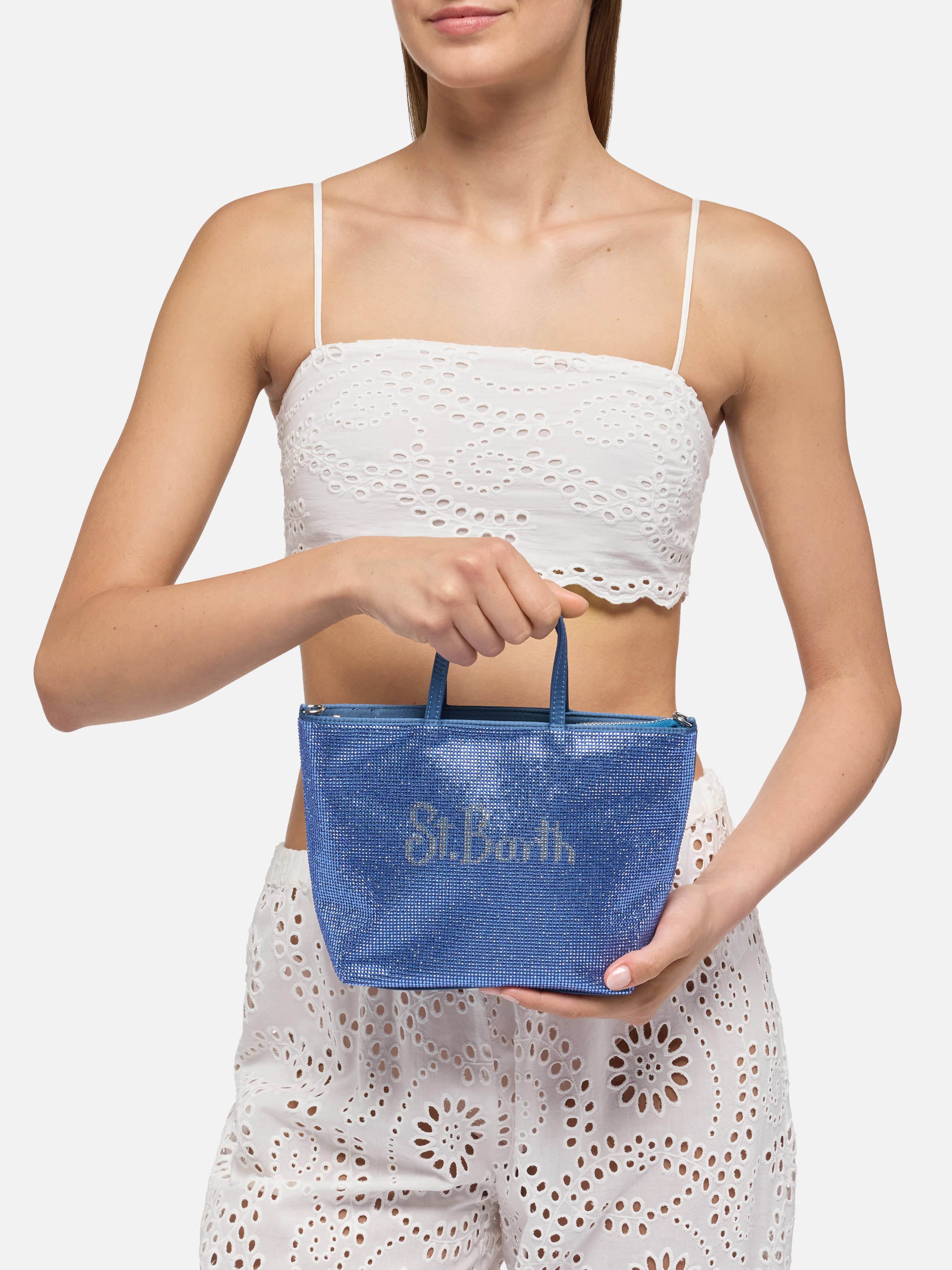 Strass Mini Bag con strass blu avio