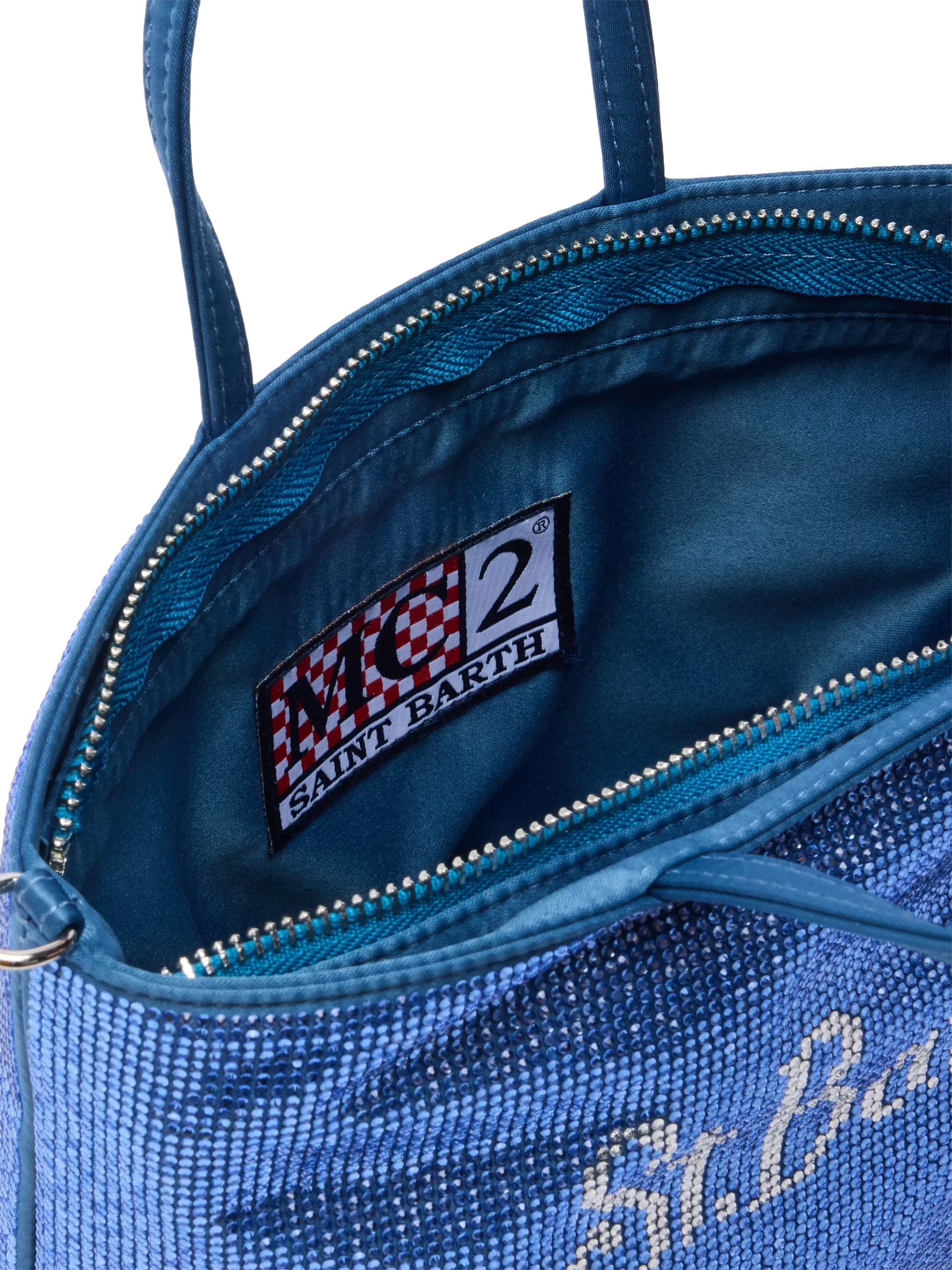 Strass Mini Bag con strass blu avio