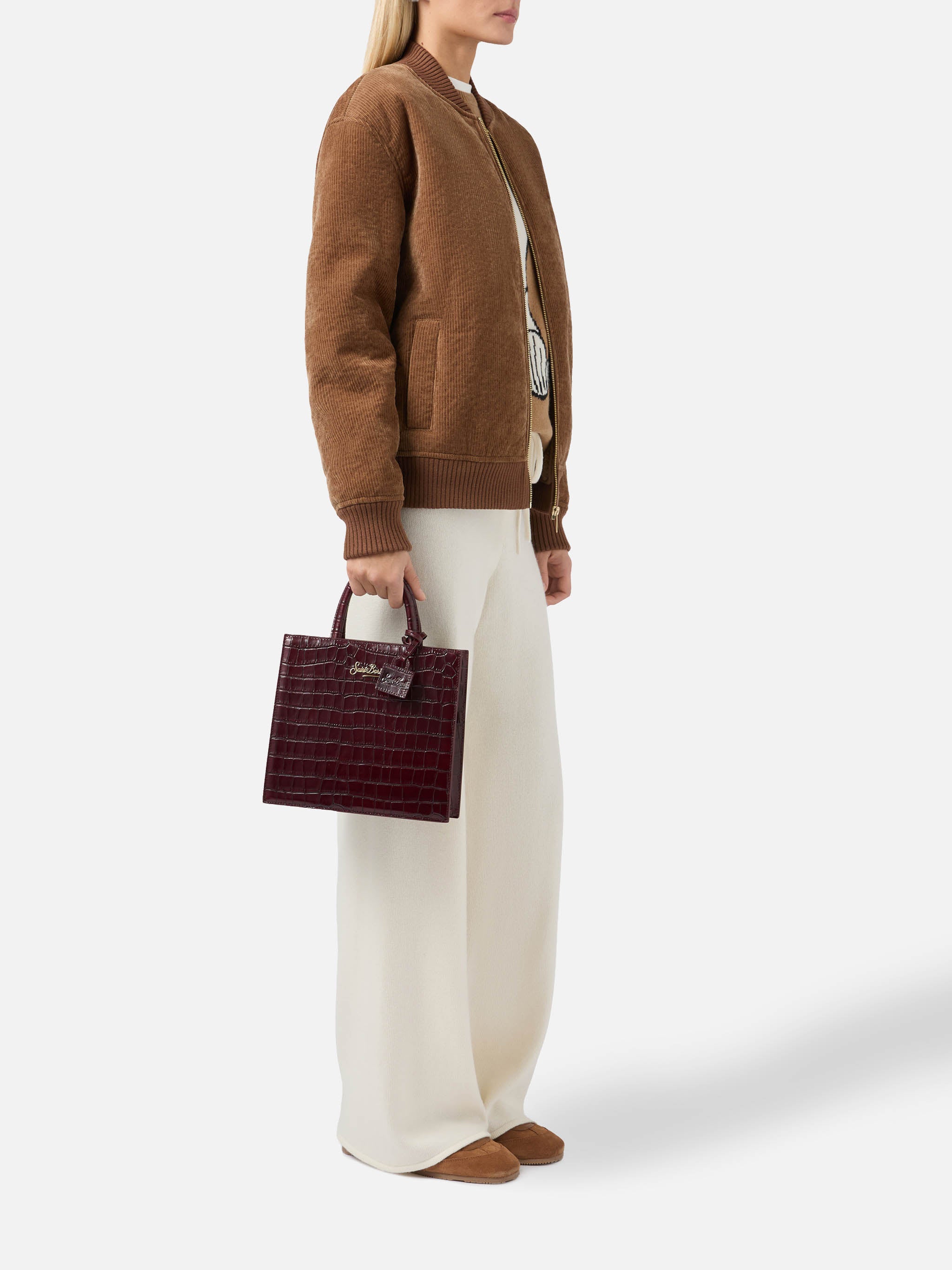 Borsa Shop Bag Midi stampa coccodrillo bordeaux
