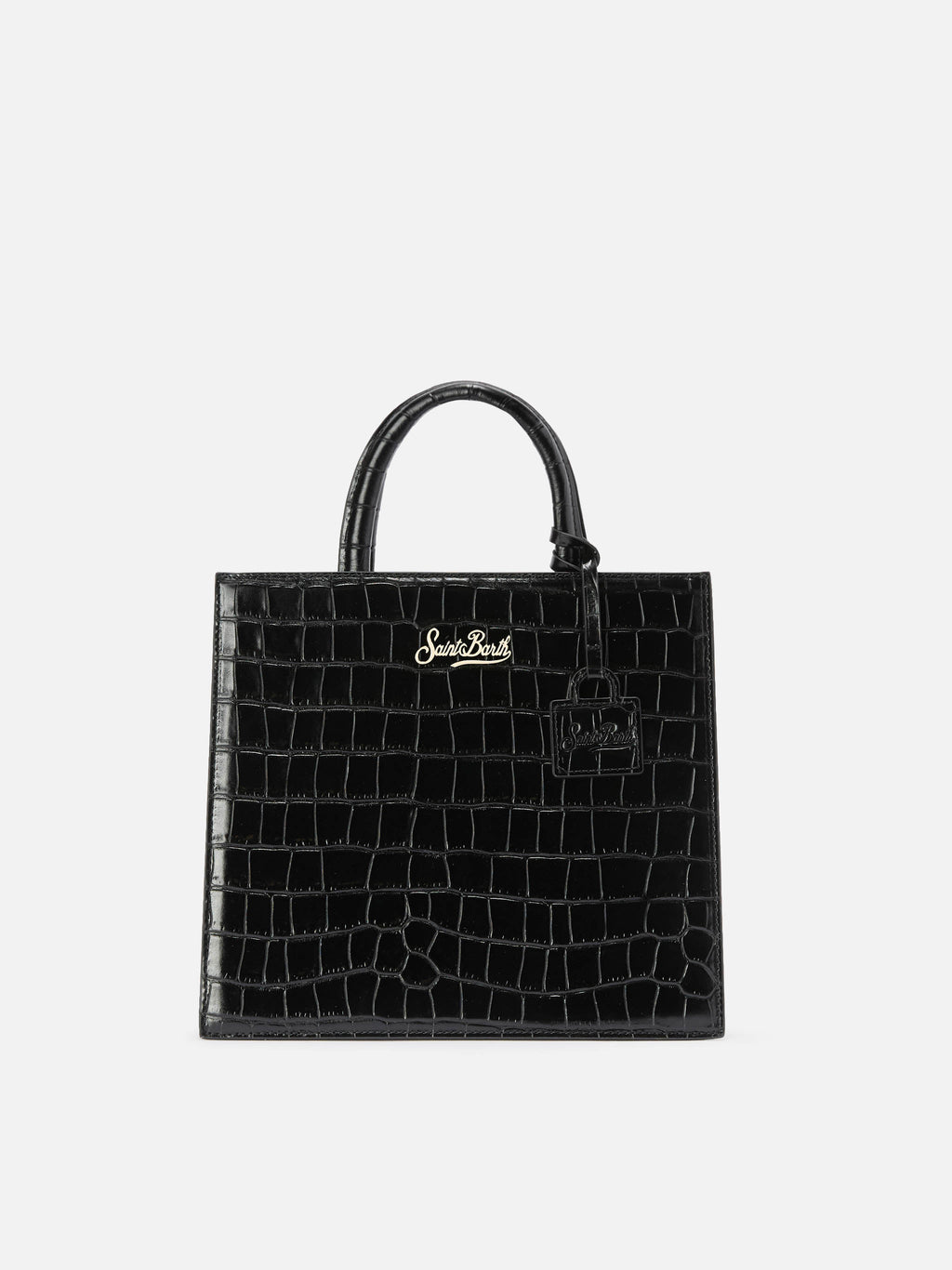 Borsa Shop Bag Midi stampa coccodrillo nera