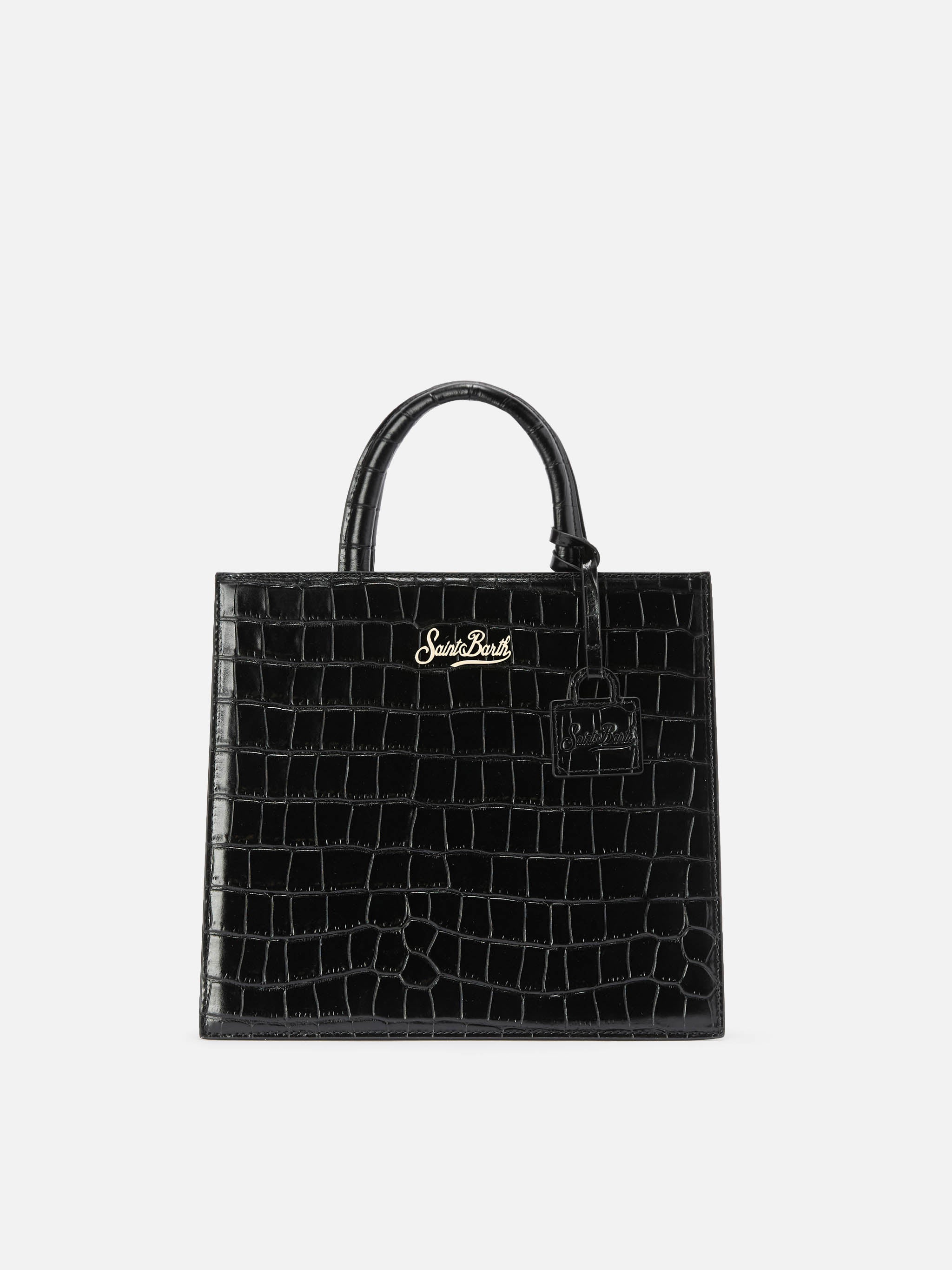 Borsa Shop Bag Midi stampa coccodrillo nera