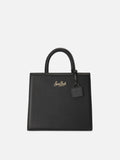 Borsa Shop Midi strutturata in pelle liscia nera con targhetta metallica