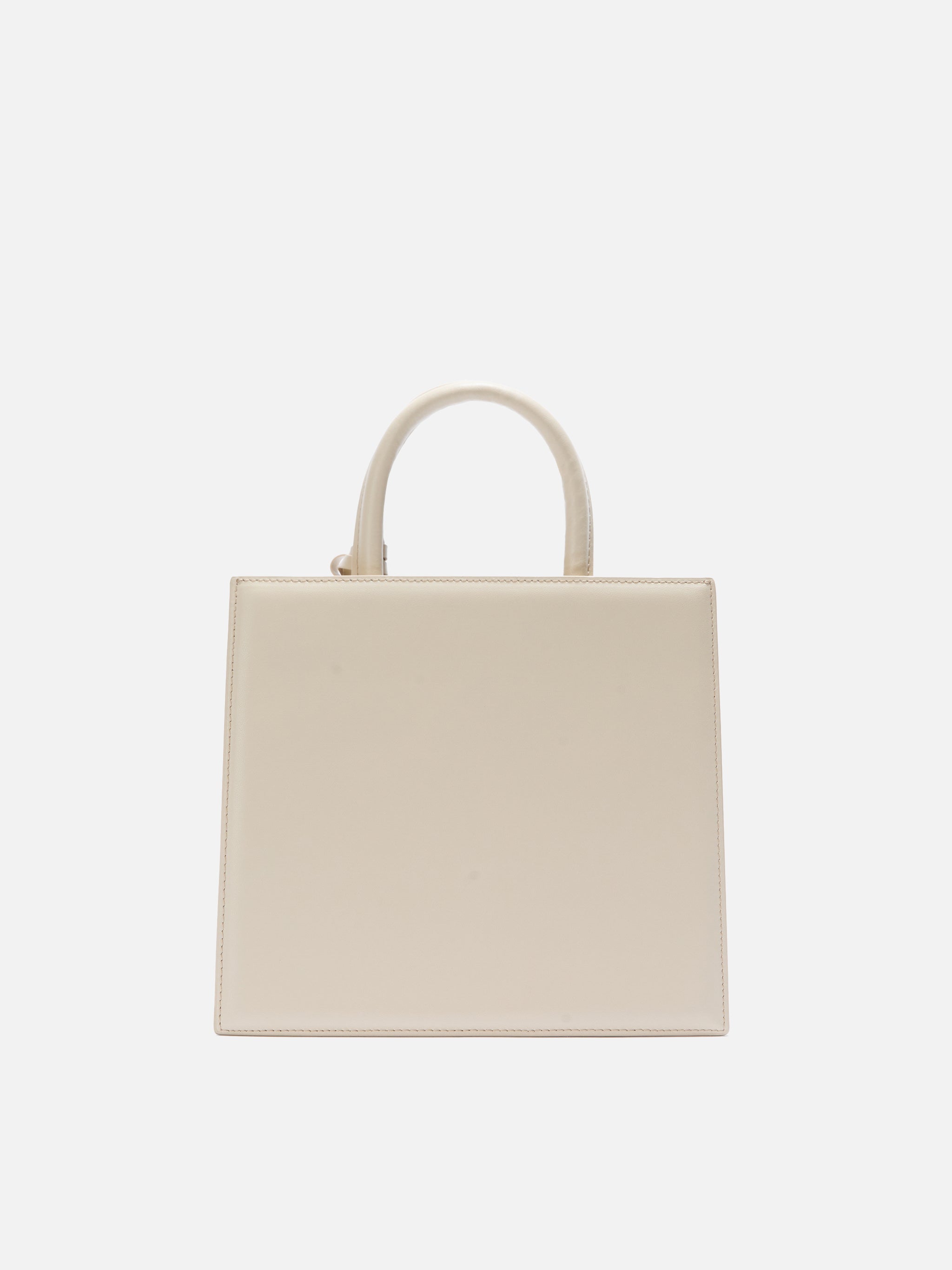 Borsa Shop Midi strutturata in pelle liscia avorio con targhetta metallica