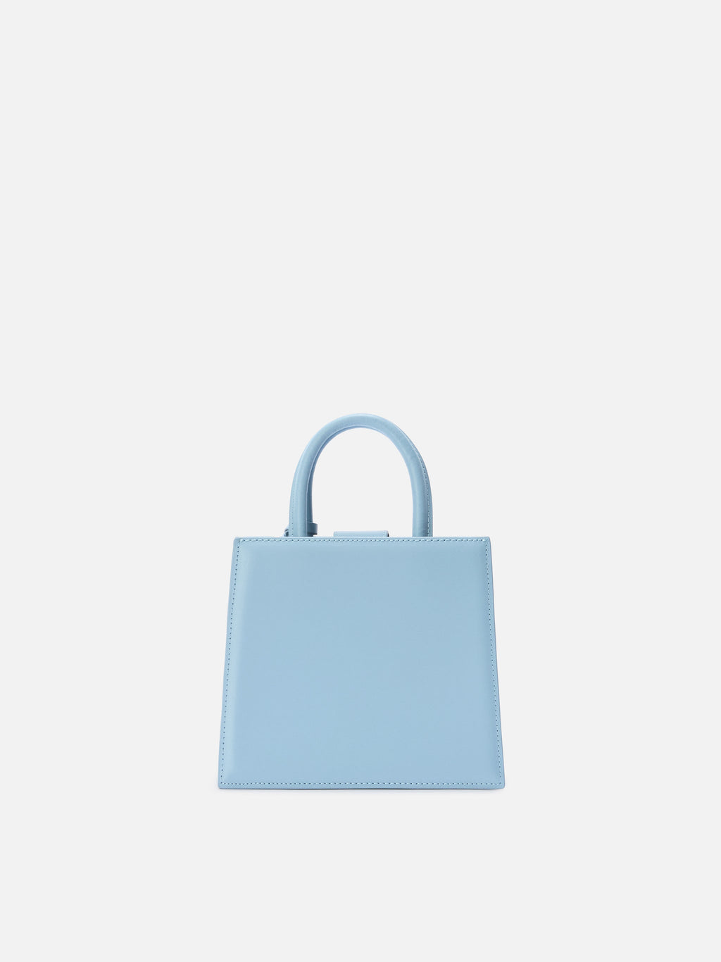 Borsa Shop mini strutturata in pelle liscia azzurra con targhetta metallica