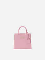 Borsa Shop mini strutturata in pelle liscia rosa con targhetta metallica