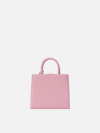 Borsa Shop mini strutturata in pelle liscia rosa con targhetta metallica