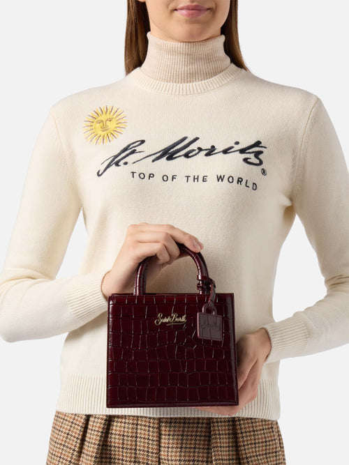 Borsa a mano Shop Bag Mini in pelle stampa cocco bordeaux