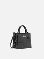 Borsa a mano Shop Bag Mini in pelle stampa cocco nera