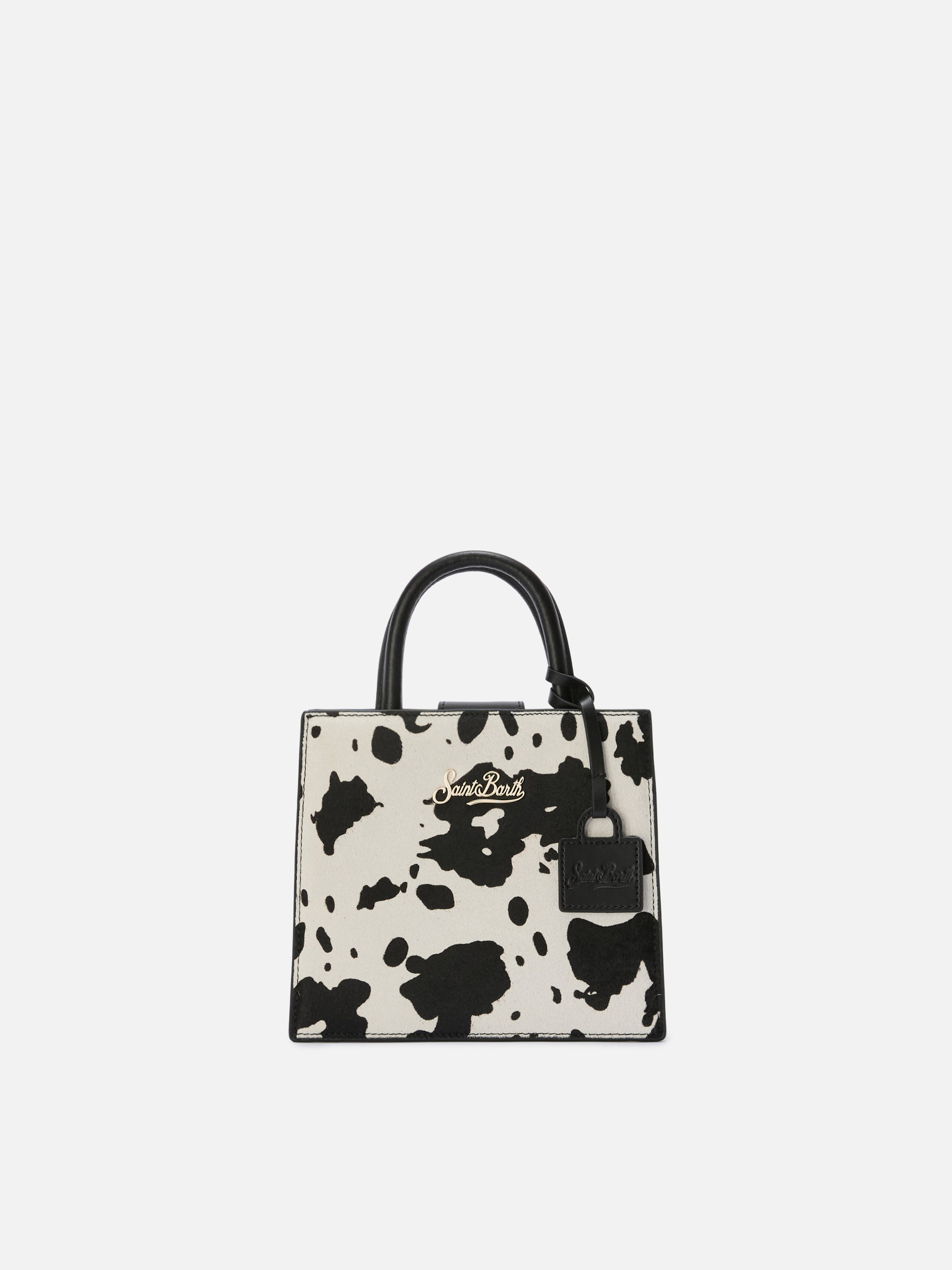 Borsa Shop Mini strutturata in cavallino con fantasia muccata