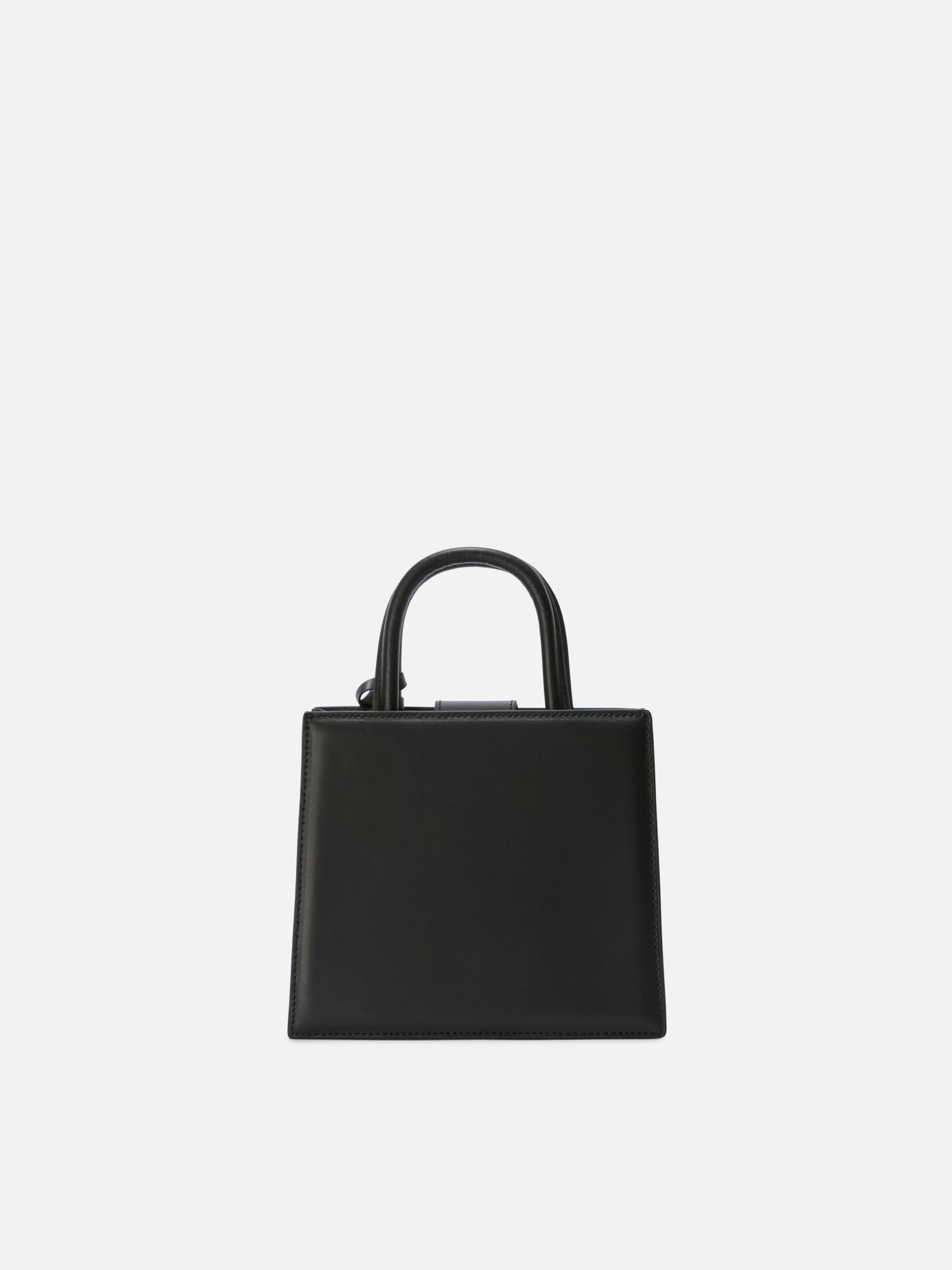 Borsa Shop mini strutturata in pelle liscia nera con targhetta metallica