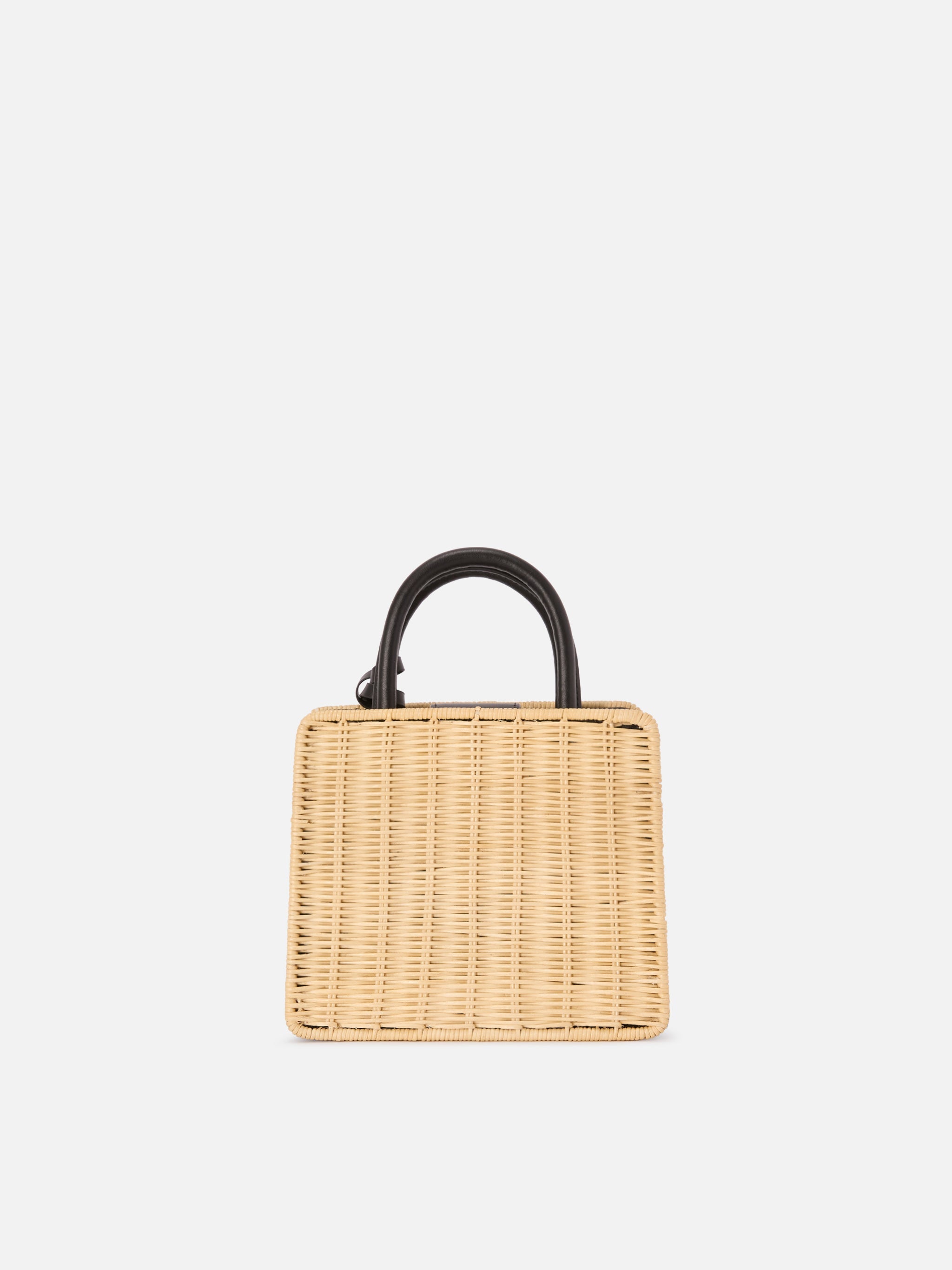 Borsa Shop Mini strutturata in midollino con dettagli in pelle nera