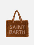 Borsa morbida in peluche marrone con logo a scacchi Saint Barth