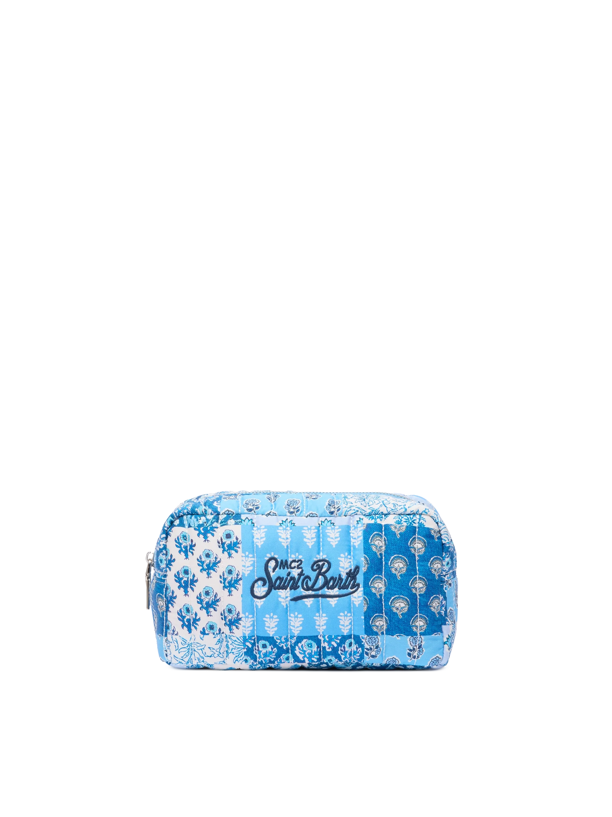 Soft Pouch trapuntata con fiori blu