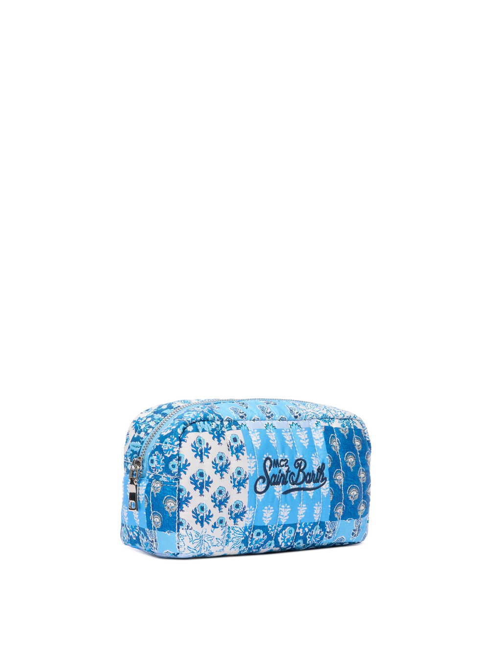 Soft Pouch trapuntata con fiori blu