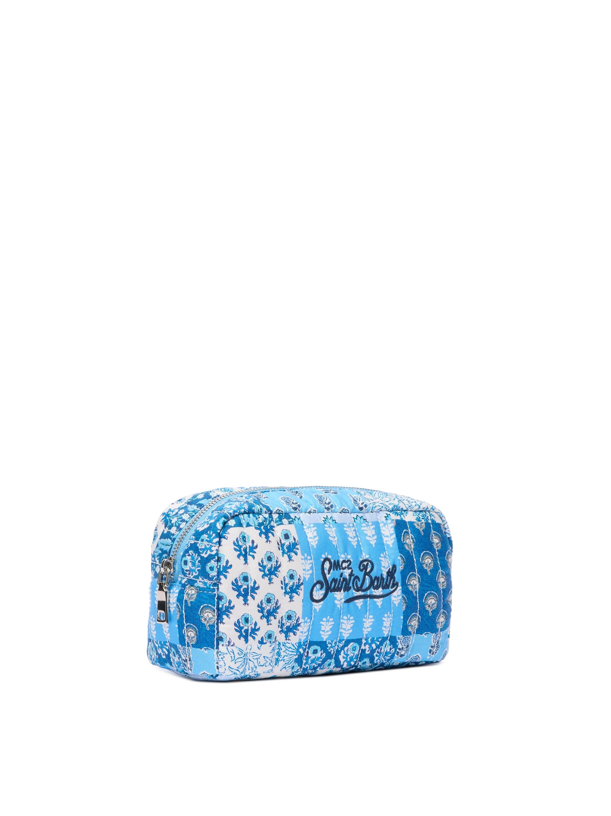 Soft Pouch trapuntata con fiori blu