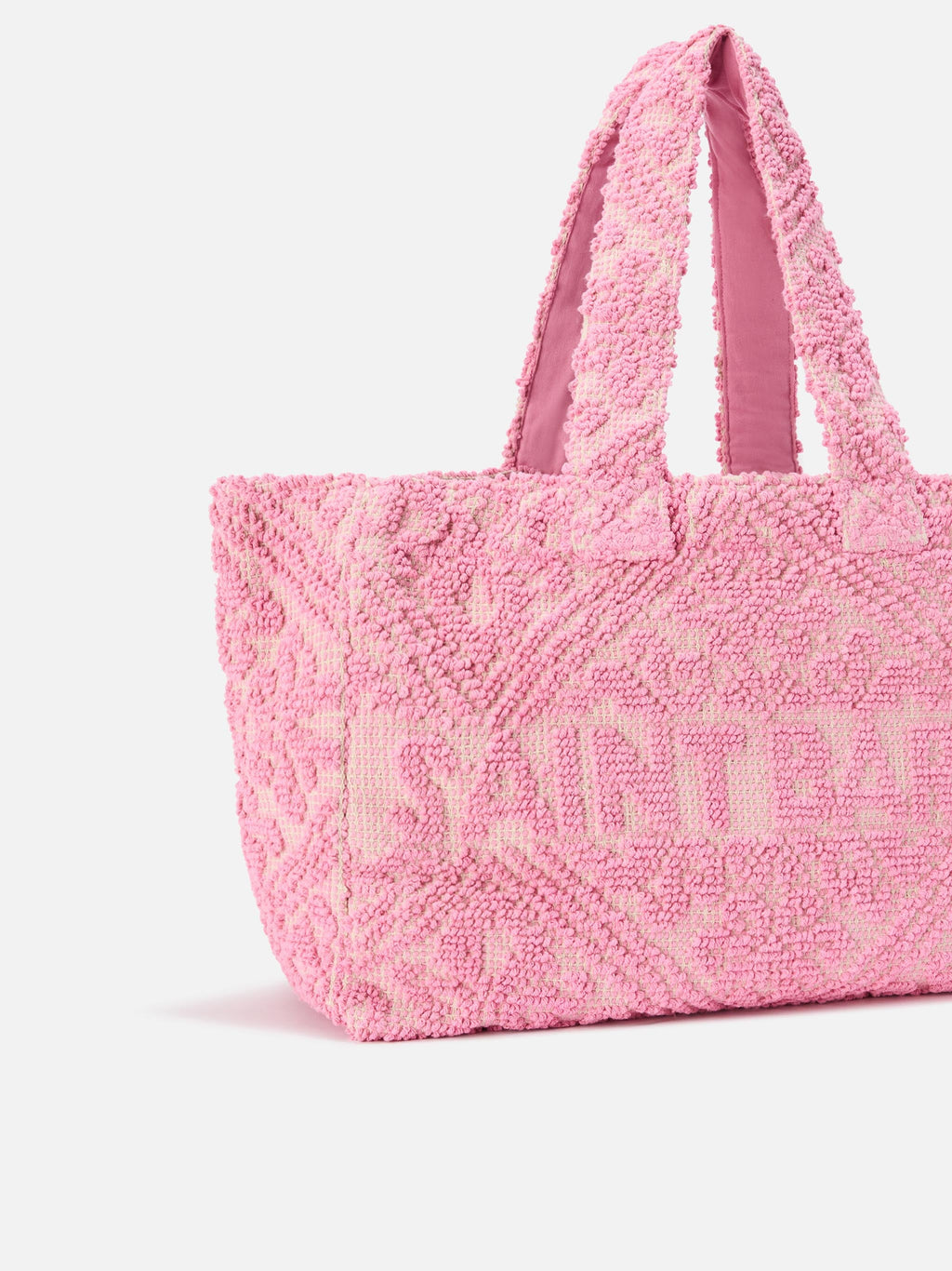 Borsa Tufting in cotone rosa con ricamo in rilievo