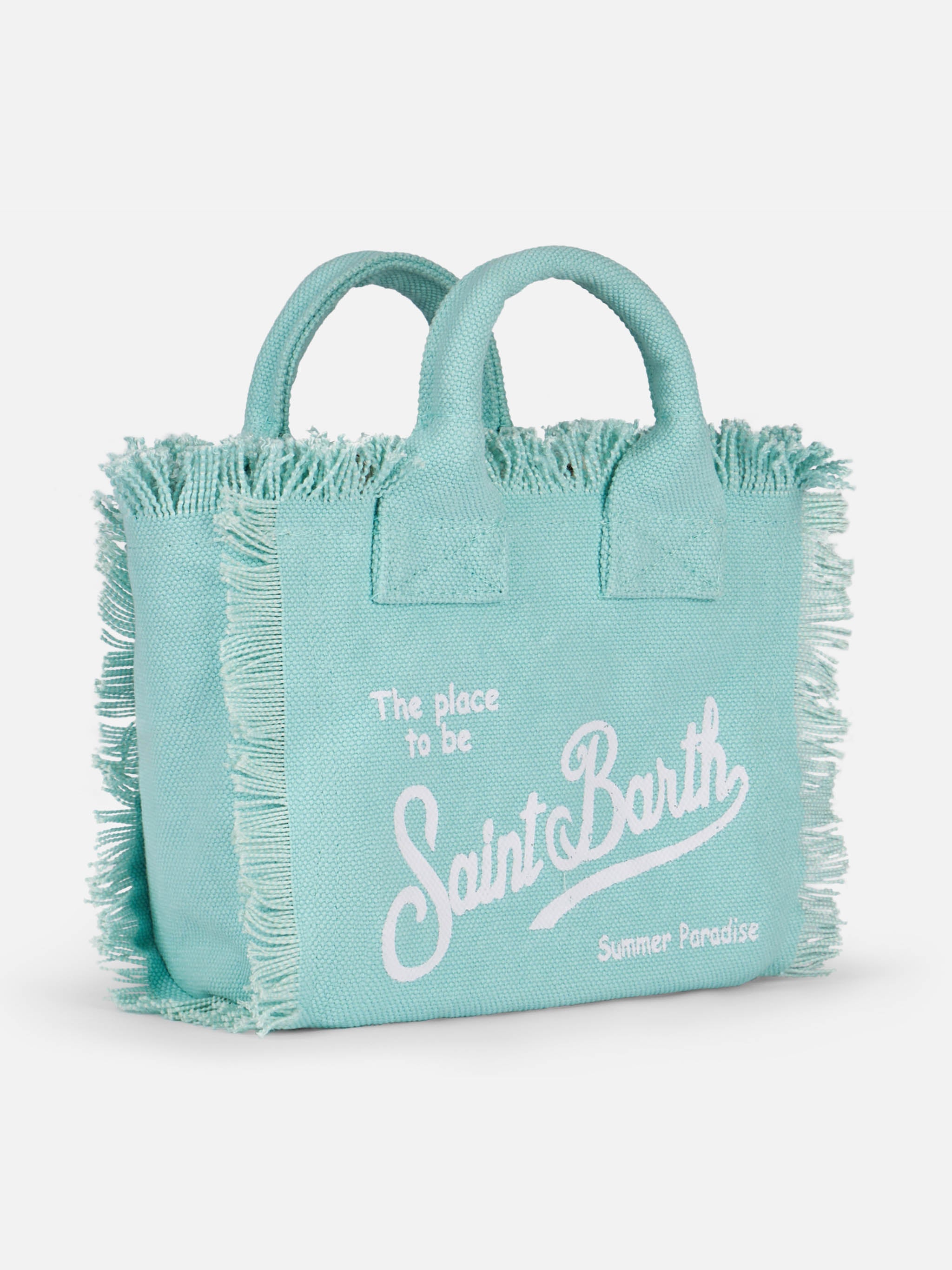 Borsa Mini Vanity in canvas di cotone verde acqua