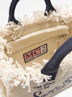 Borsa Vanity mini in canvas bianca con dettagli blu