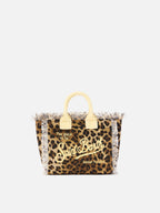 Borsa Vanity mini in canvas leopardato con dettagli gialli