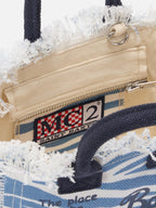 Borsa Vanity mini in canvas con stampa zebrata blu