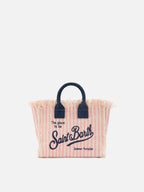 Borsa Vanity mini in canvas a righe rosa con dettagli blu