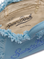 Borsa Mini Vanity in canvas di cotone azzurro con logo in strass