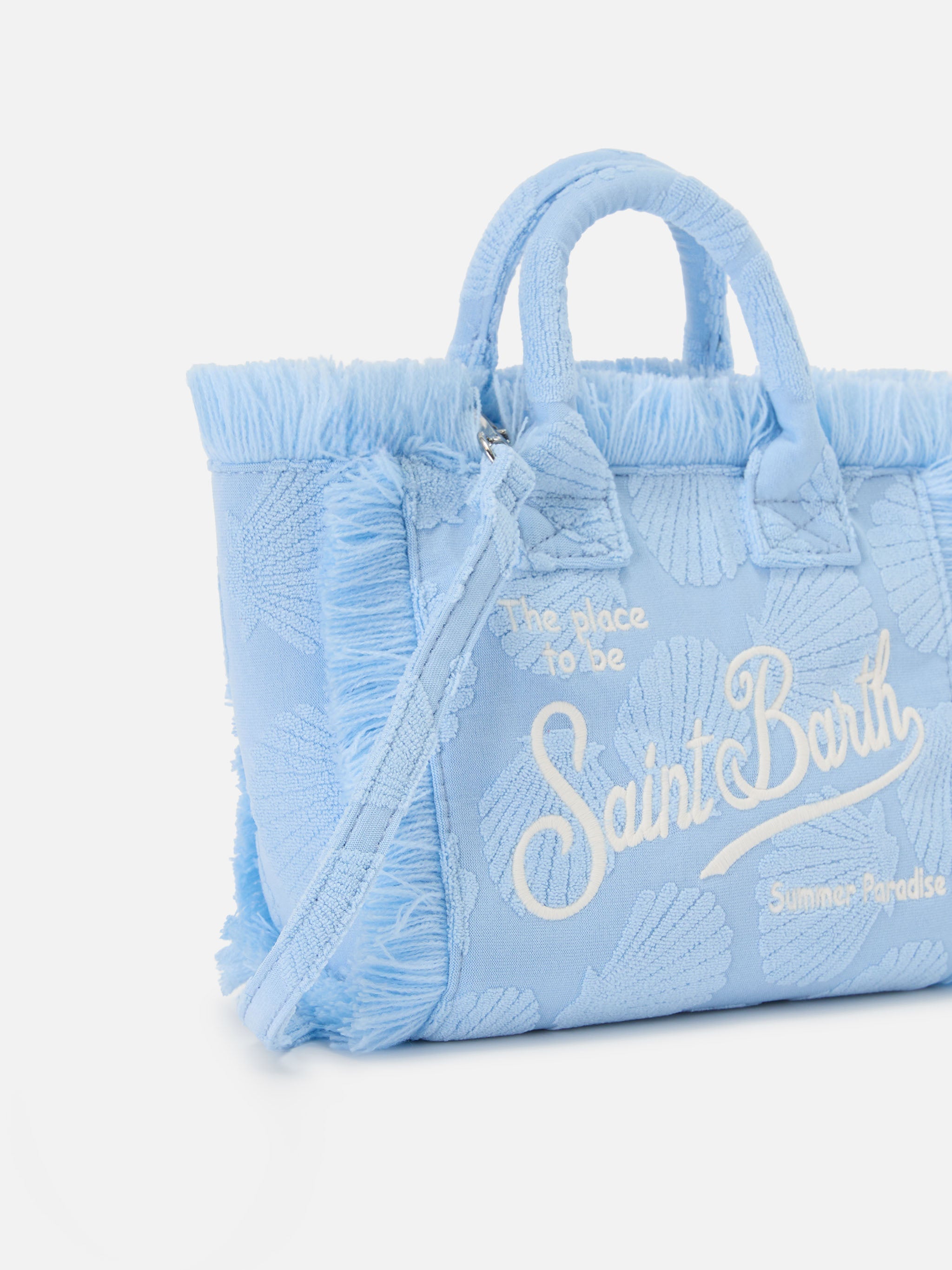 Borsa Vanity mini in tessuto effetto spugna con conchiglie in rilievo