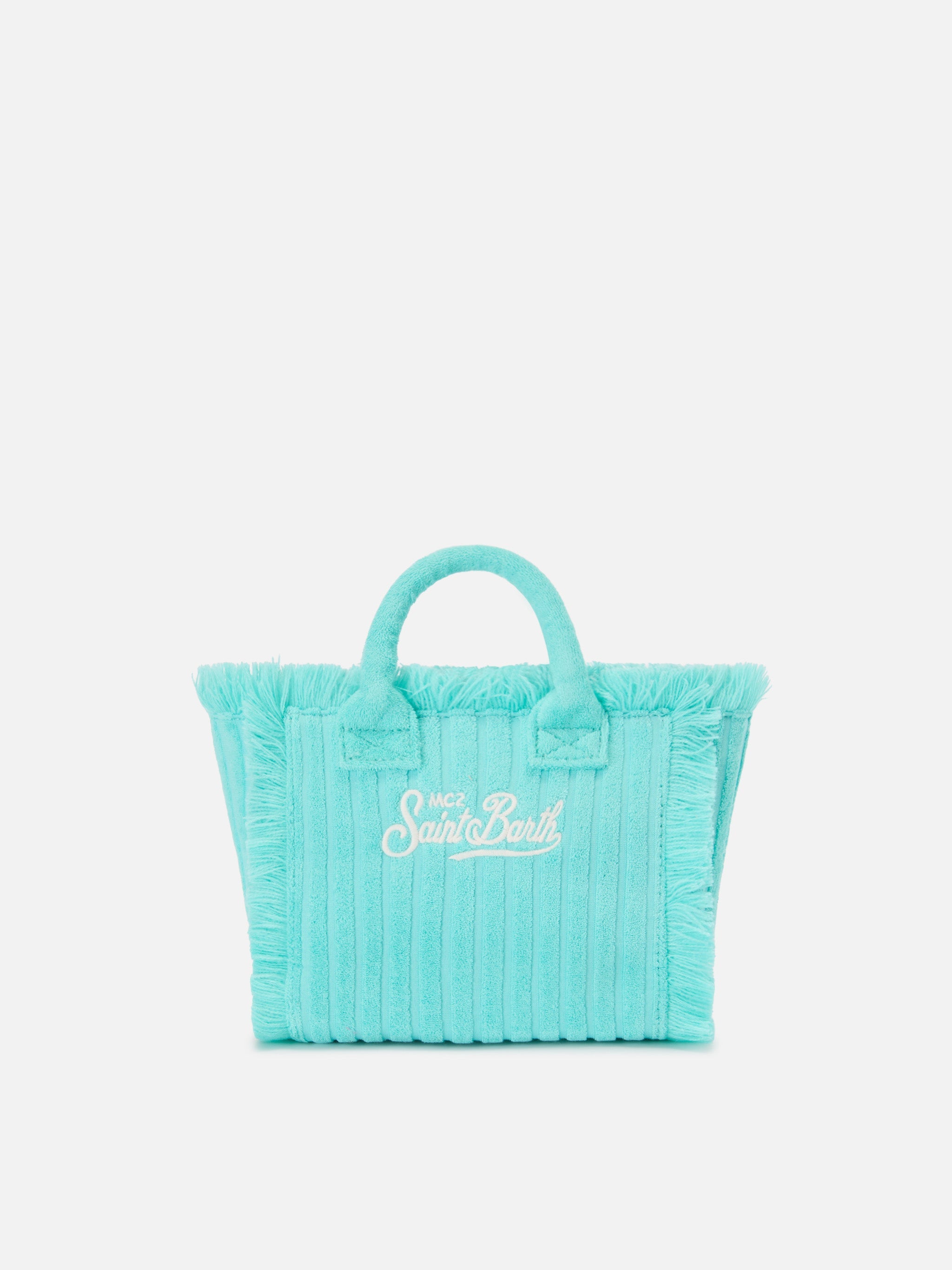Borsa Vanity mini in tessuto effetto spugna con righe in rilievo