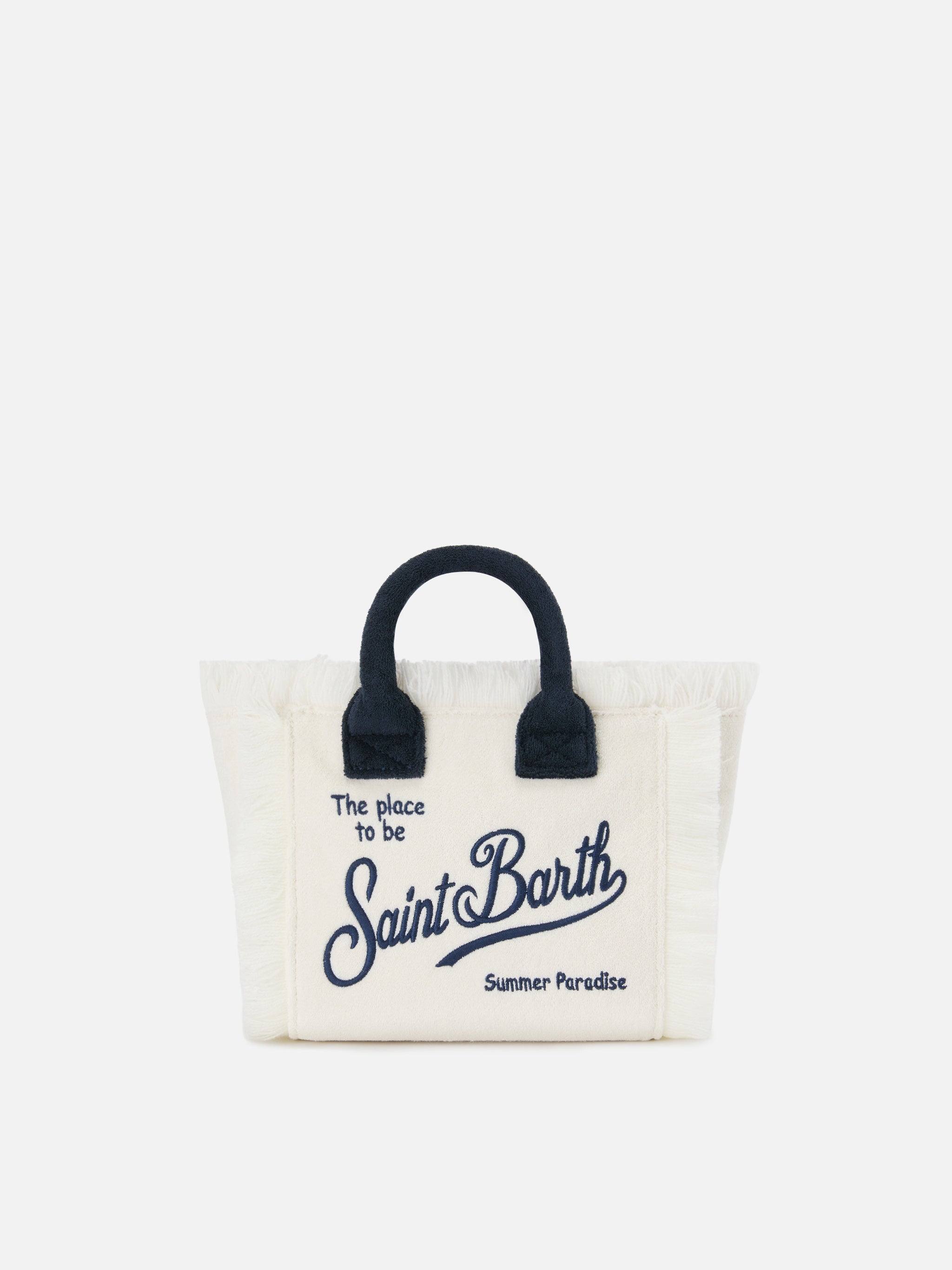 Borsa Vanity mini in tessuto effetto spugna bianco con logo ricamato