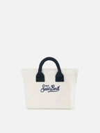 Borsa Vanity mini in tessuto effetto spugna bianco con logo ricamato