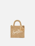 Borsa Vanity mini in raffia con logo ricamato