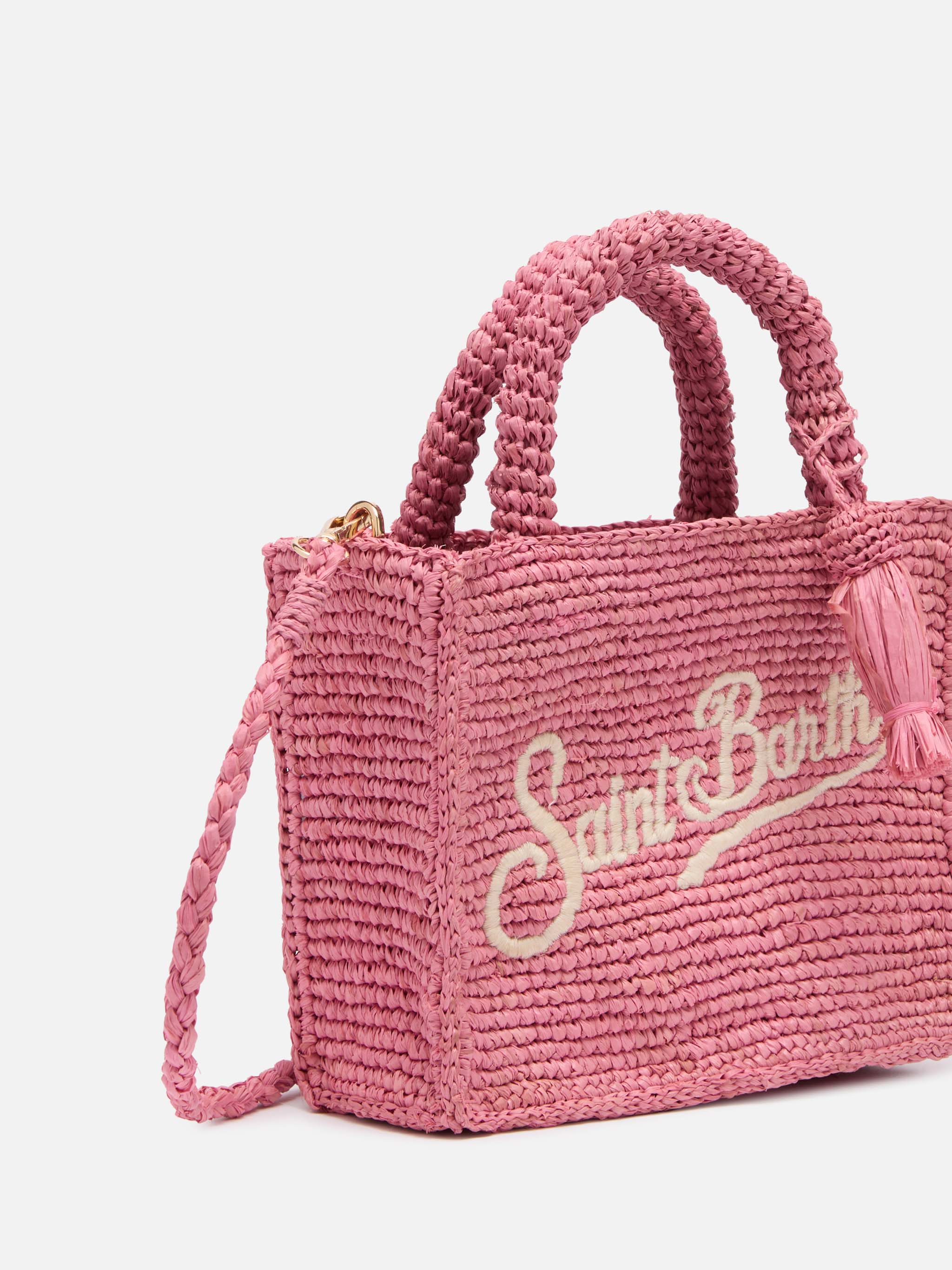 Borsa Mini Vanity in rafia rosa con ricamo Saint Barth