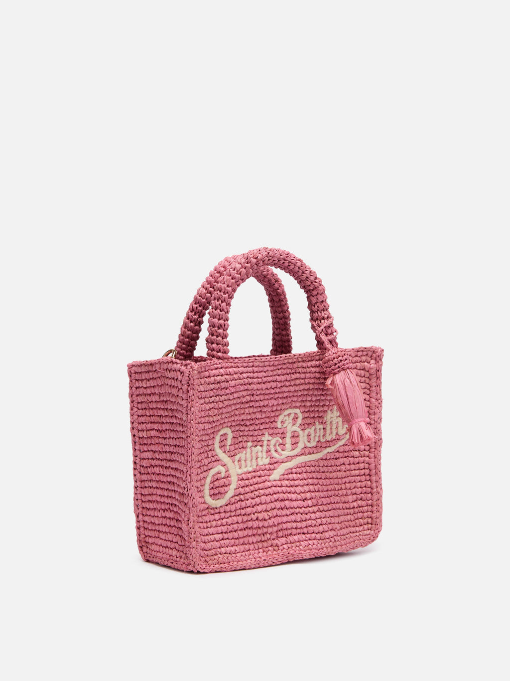 Borsa Mini Vanity in rafia rosa con ricamo Saint Barth
